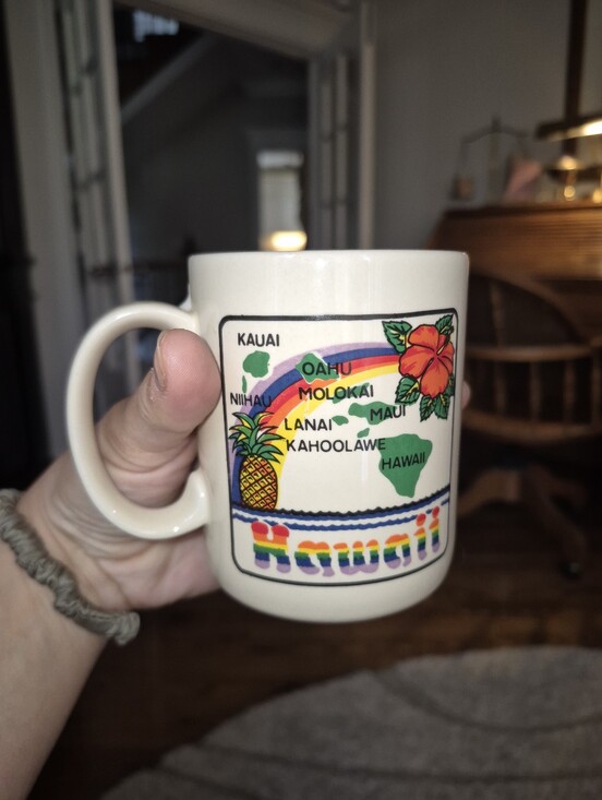 Other - Cream Hawaii Souvenir Ceramic Coffee Mug with Rainbow Design